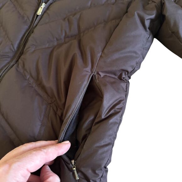 Patagonia Hooded Goose Down Long Parka Jacket Coat Womens Med M Brown Puff 1123 - Picture 4 of 16